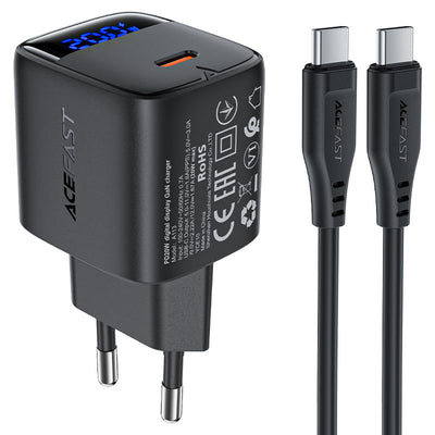 شاحن ACEFAST A113 GaN 20W USB-C مع شاشة LED وكابل