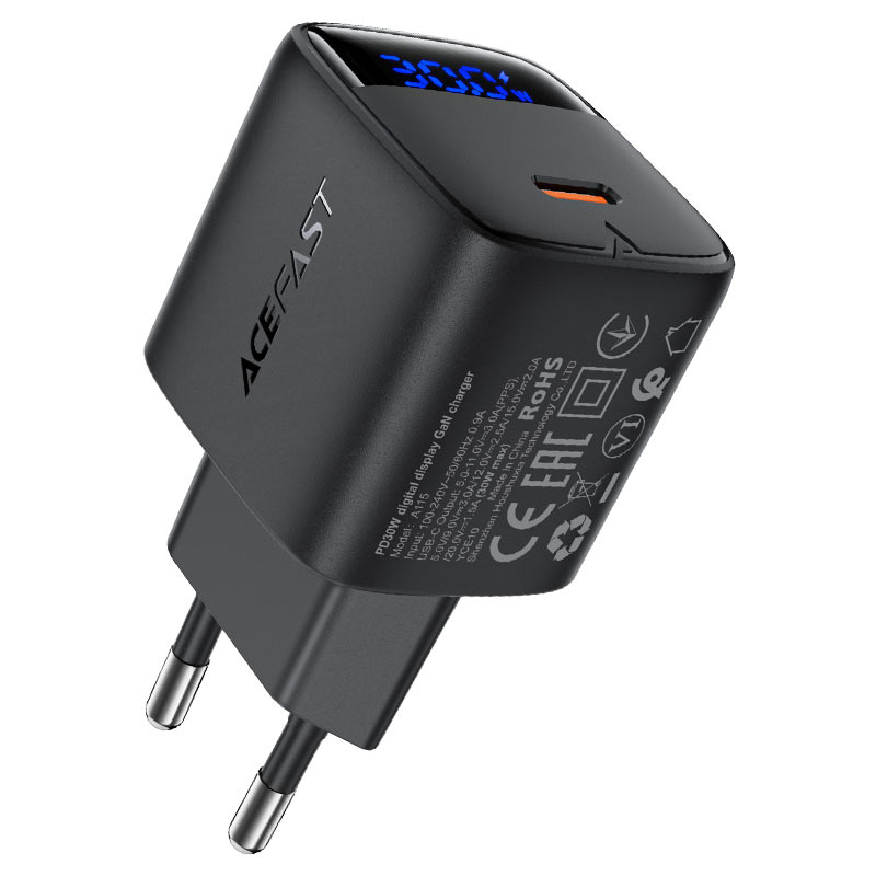 ACEFAST A115 PD30W GaN Wall Charger with LED Display & USB-C Cable (EU)
