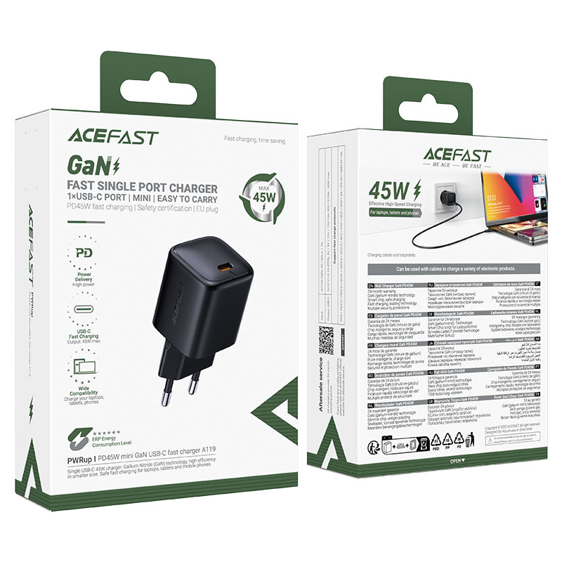 شاحن حائط سريع Acefast A119 PD45W GaN بمنفذ USB-C