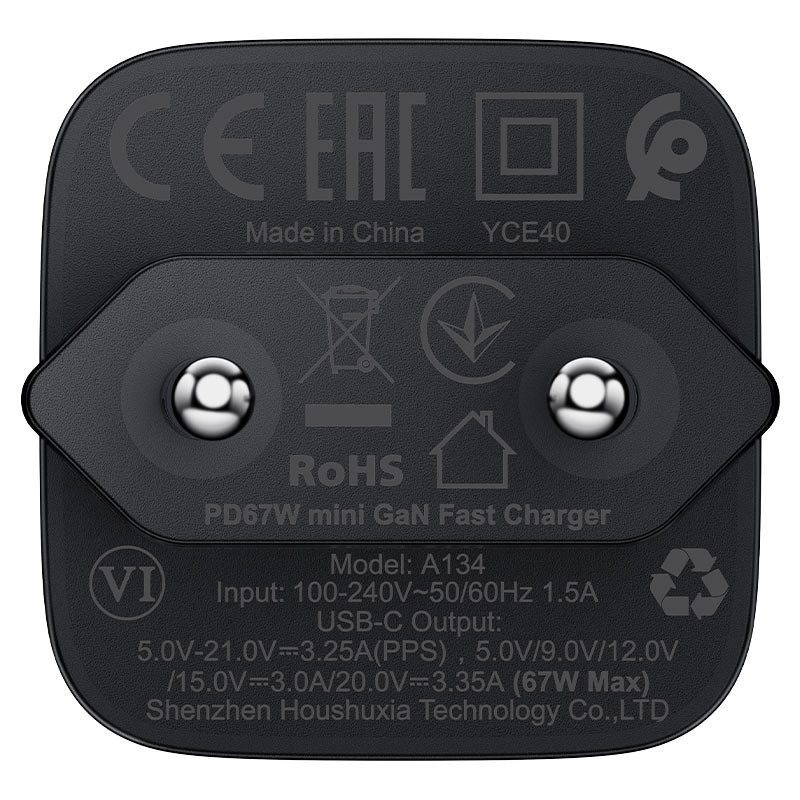 ACEFAST A134 PD67W GaN Wall Charger Single USB-C EU Plug