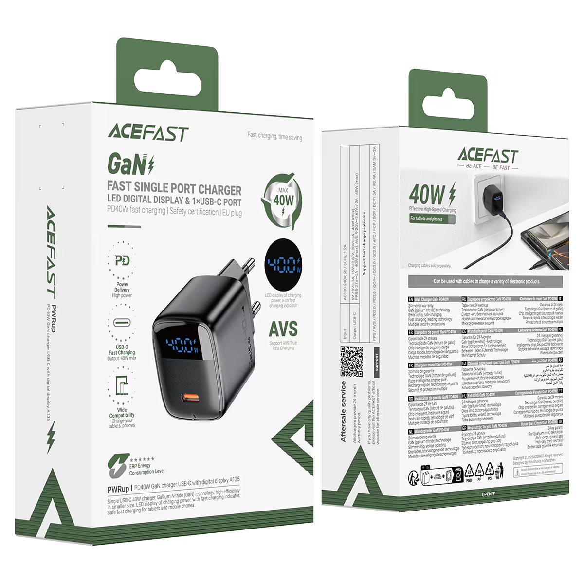 شاحن ACEFAST A135 GaN 40W PD شاشة LED شحن سريع