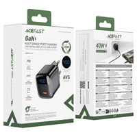 ACEFAST A135 GaN Wall Charger 40W PD – LED Display, AVS Fast Charging, EU Plug