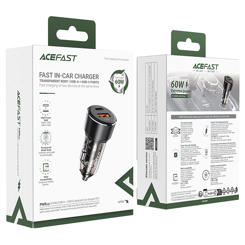 ACEFAST B12 60W Fast Car Charger – USB-C + USB-A ACEFAST B12 60W Fast Car Charger – USB-C + USB-A