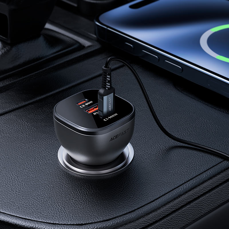 ACEFAST B14 165W PD3.1 Car Charger 3-Port (2×USB-C + USB-A)