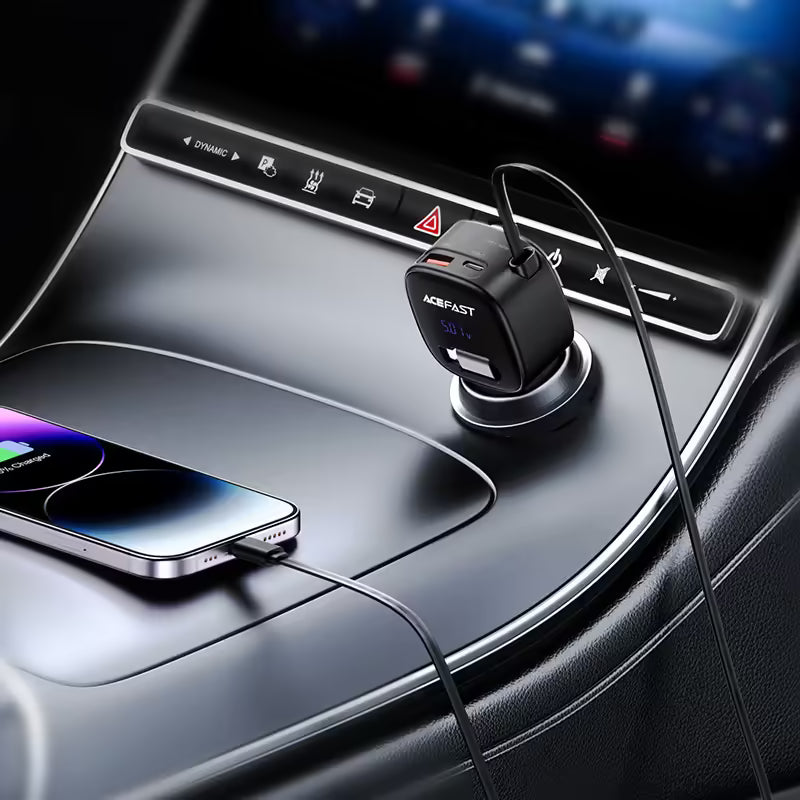 شاحن سيارة ACEFAST B17 سريع 95W مع كابل USB-C قابل للسحب