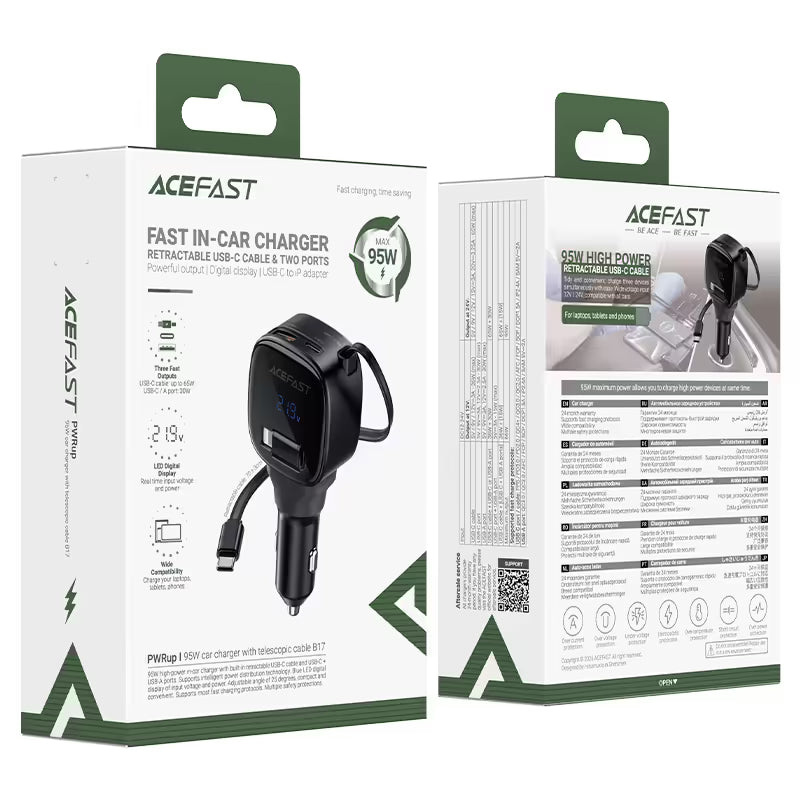 شاحن سيارة ACEFAST B17 سريع 95W مع كابل USB-C قابل للسحب