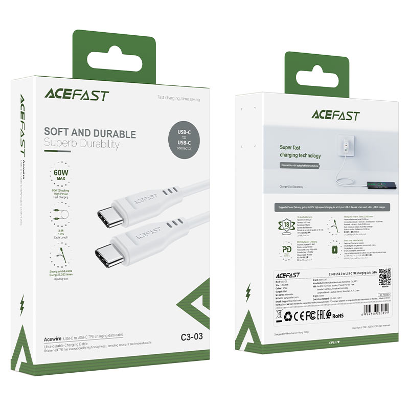 كيبل شحن Acefast C3-03 USB-C إلى USB-C سريع ومتوافق