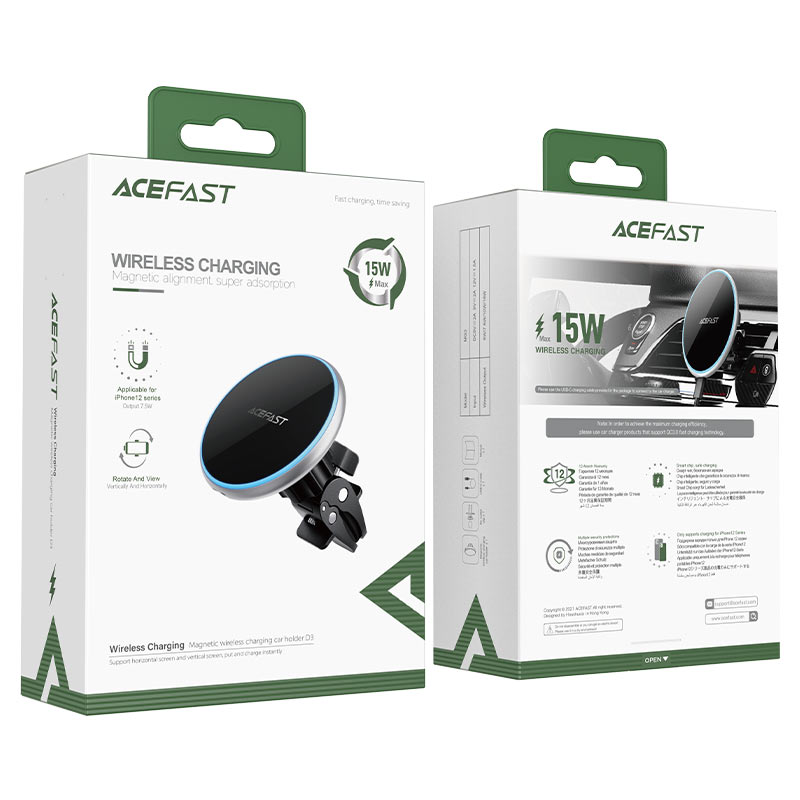 ACEFAST D3 15W Magnetic Wireless Charging Car Holder — Air Vent Mount for iPhone 12 Series