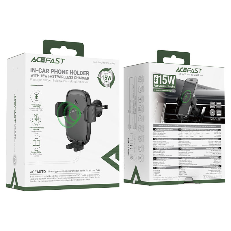 ACEFAST D48 15W Wireless Charging Car Holder Air Vent Mount with Mechanical Clamp