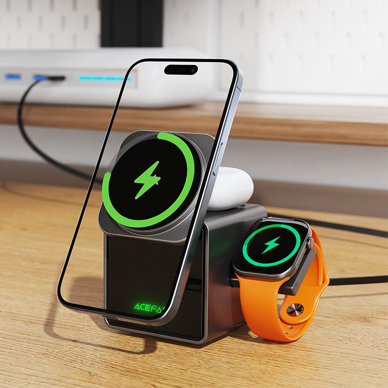Acefast E34 3-in-1 Fast Wireless Charger Desktop Holder
