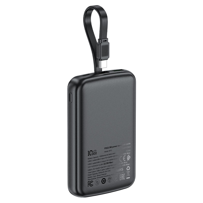 ACEFAST M13 Power Bank 10000mAh – PD 22.5W Fast Charge | Built-In USB-C Cable | USB-A | LED Display | Slim Design