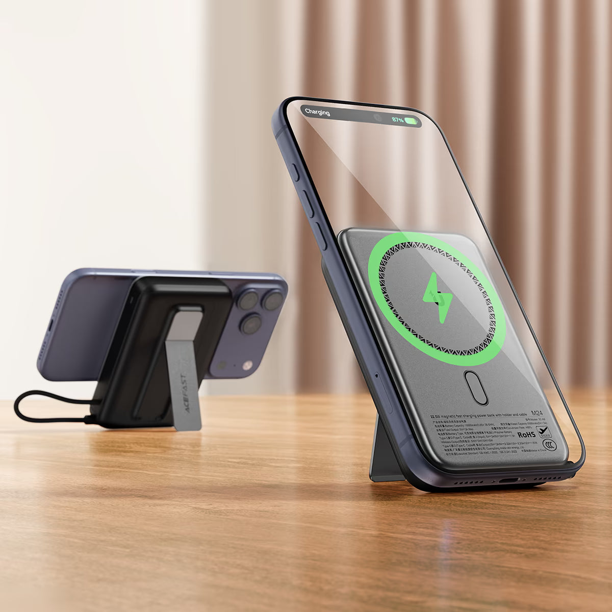 باور بنك ACEFAST M24 مغناطيسي 10000mAh حامل وكابل مدمج