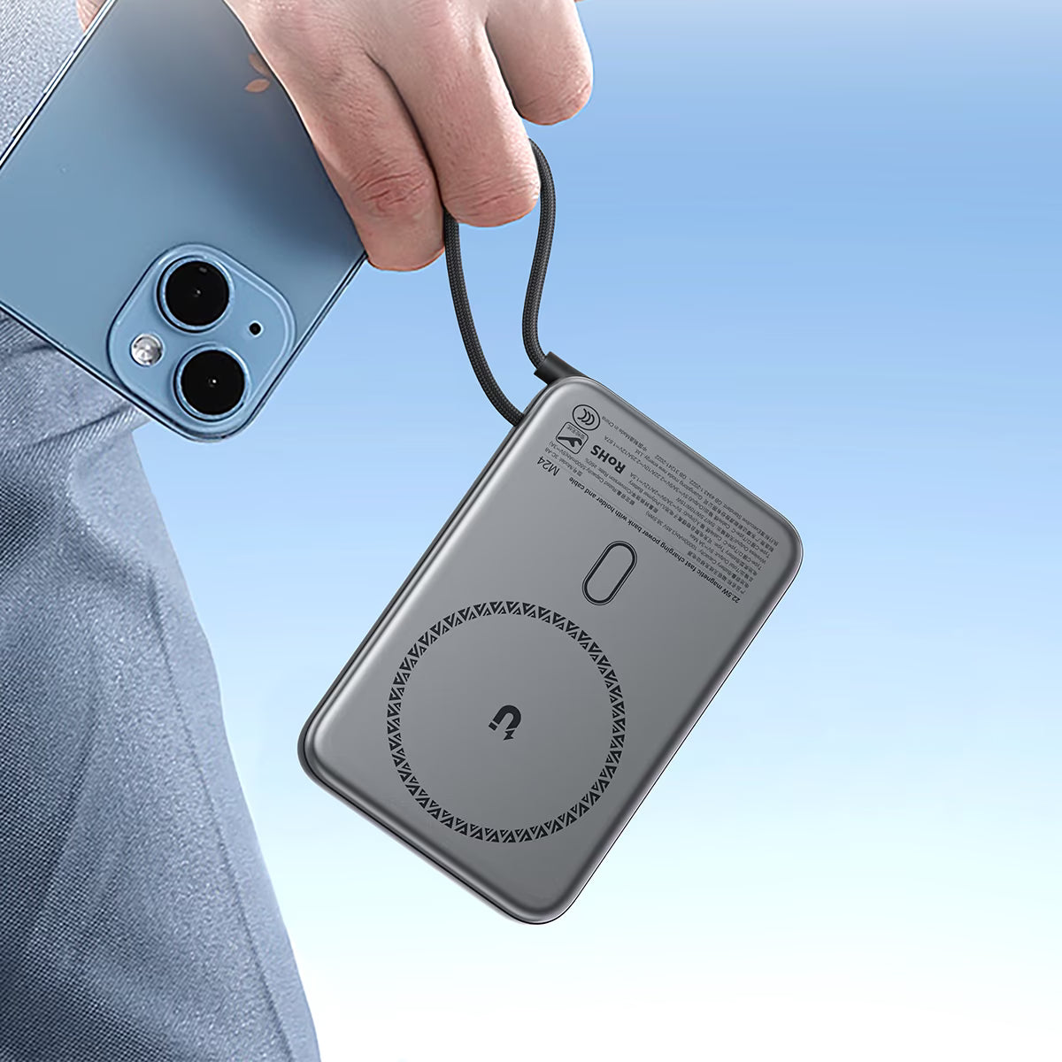 باور بنك ACEFAST M24 مغناطيسي 10000mAh حامل وكابل مدمج