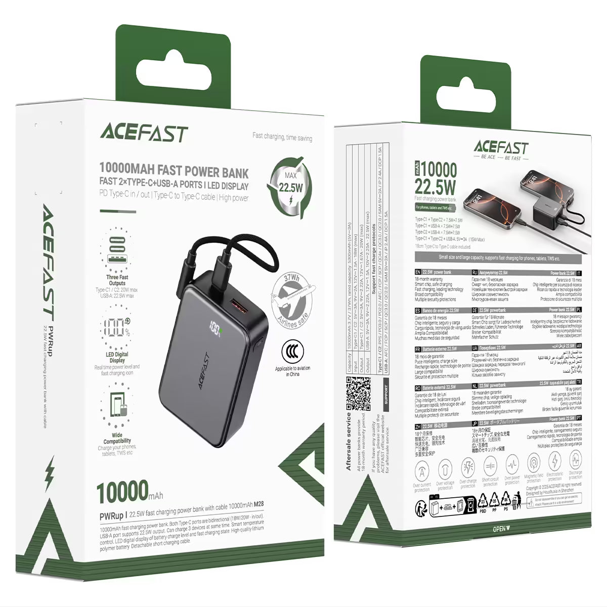 باور بنك ACEFAST M28 10000mAh شحن سريع 22.5W USB-C