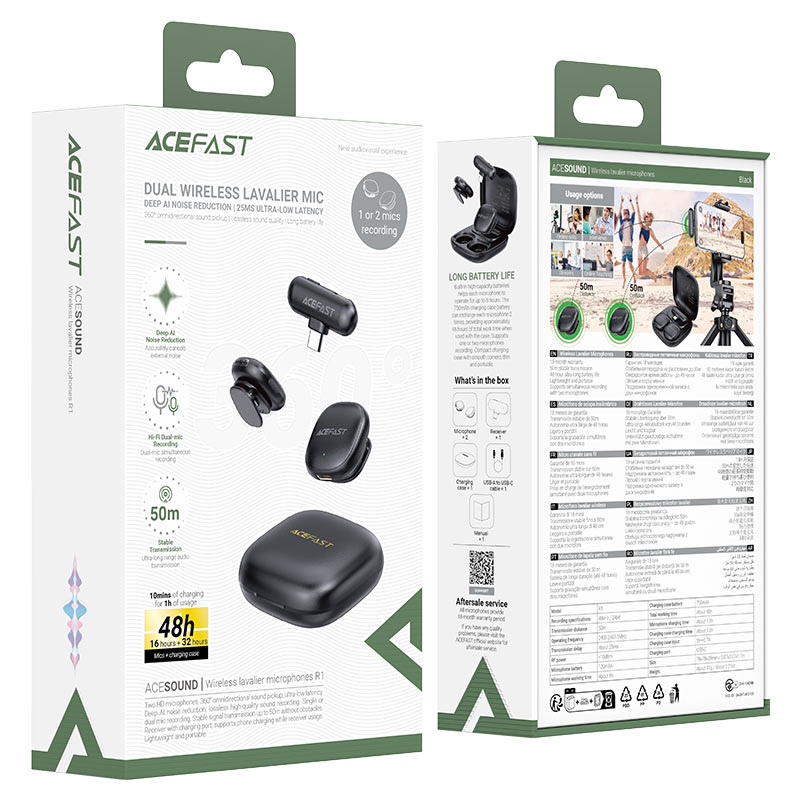 ميكروفون لافاليير لاسلكي Acefast R1 بصوت نقي وواضح