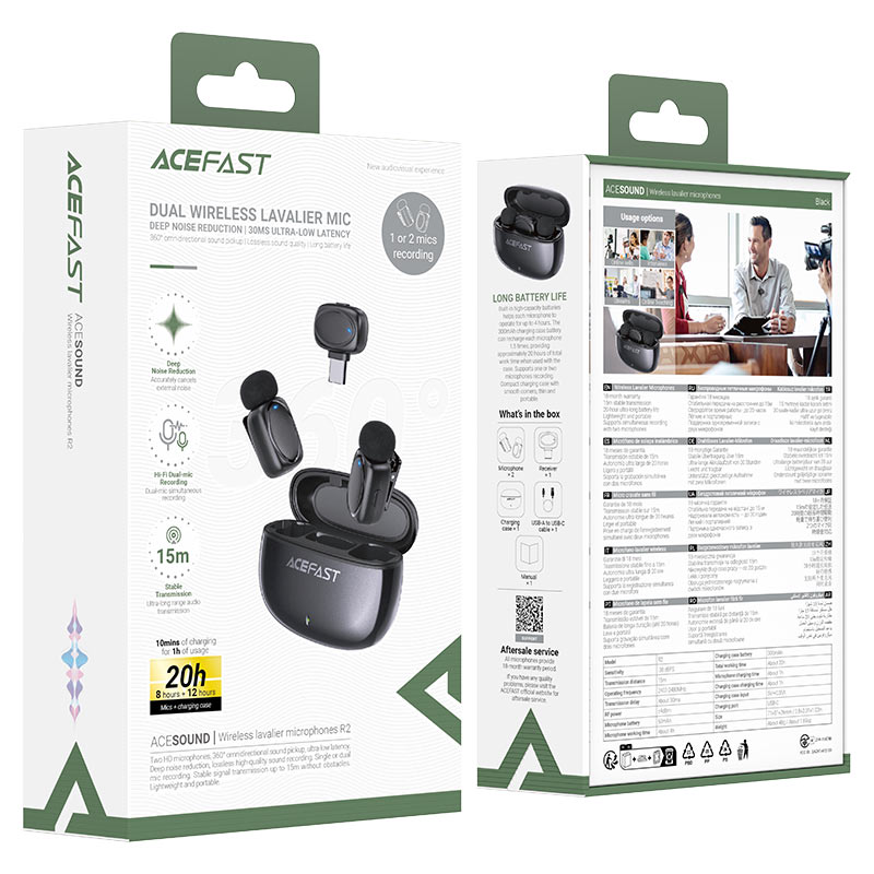 ميكروفون لافاليير لاسلكي Acefast R2 بجودة صوت احترافية