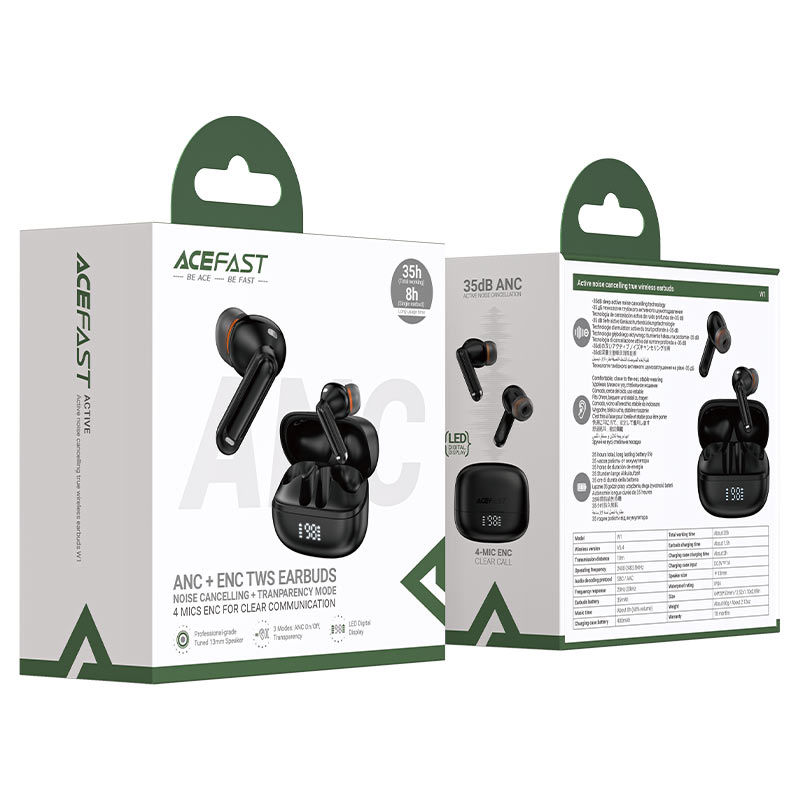 سماعات ACEFAST W1 ANC عزل 35dB شاشة LED بلوتوث 5.4