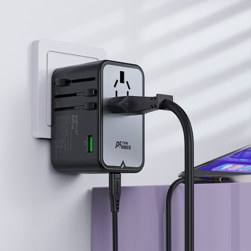 ACEFAST Z1 PD75W GaN Travel Adapter 2300W Universal (3×USB-C + 2×USB-A + AC)