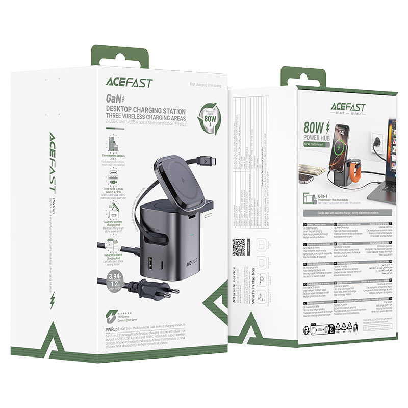 محطة شحن ACEFAST Z9 GaN 6 في 1 لاسلكي 80W مكتبي