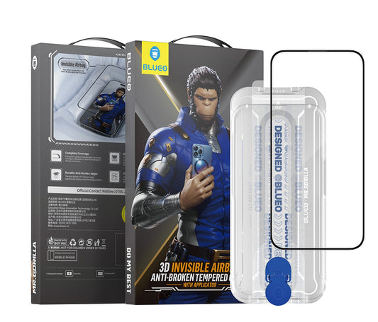 زجاج بيلوو 3دي سلسلة ايرباج المقوى مع جهاز تطبيق لأجهزة آيفون