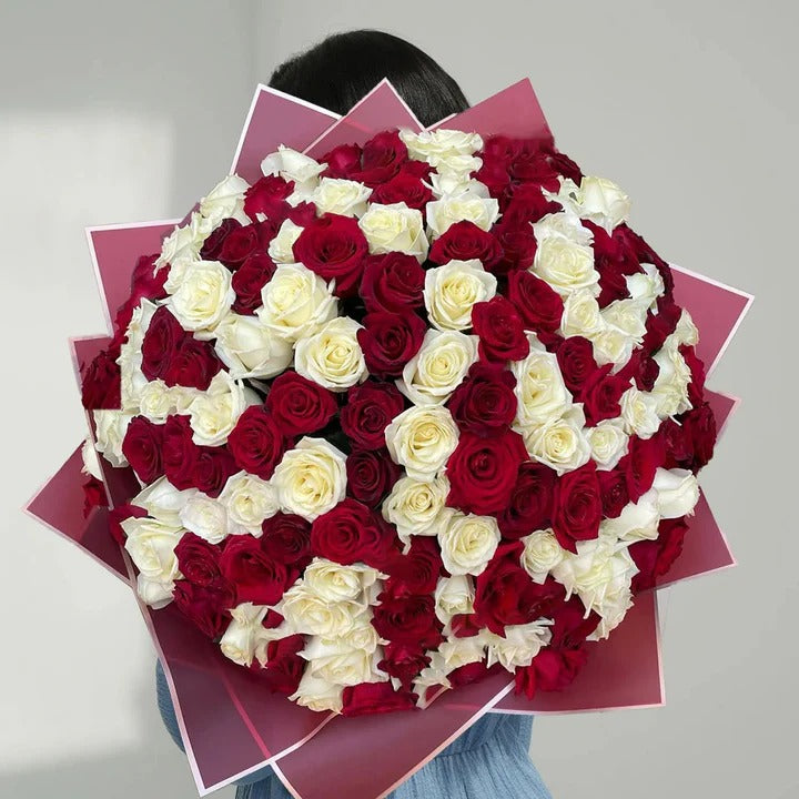 40 Roses Bouquet – 20 White & 20 Red – Romantic Gift