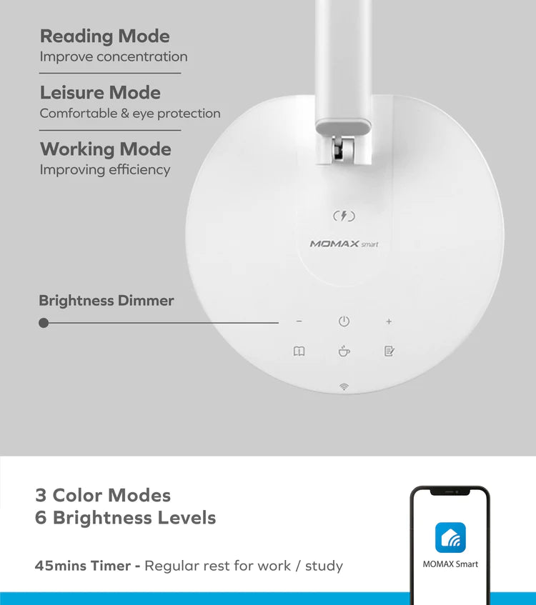 Momax Bright IoT Lamp With 10W Wireless Charging (White)