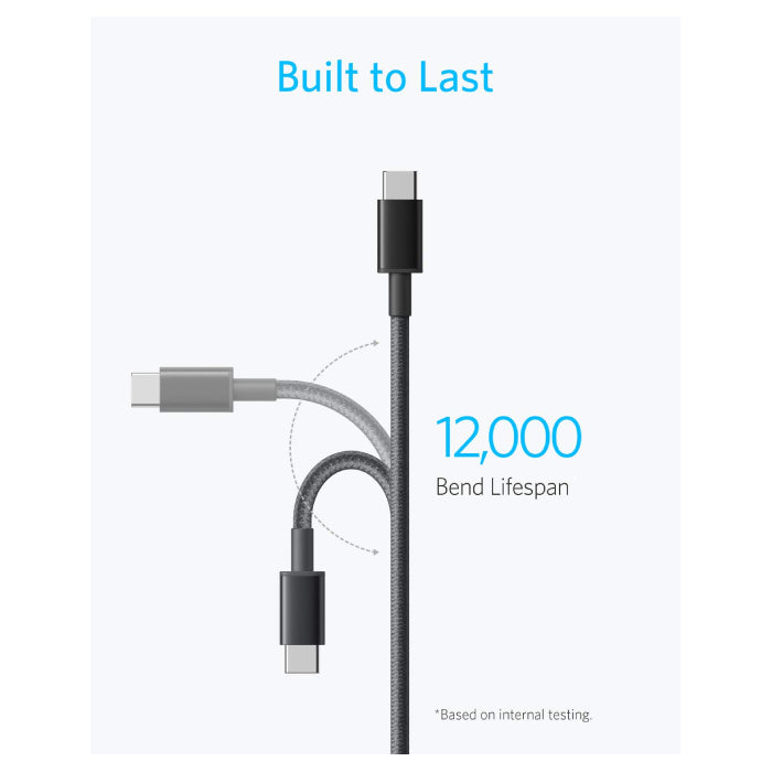 Anker Nylon USB C to USB C Cable 6ft Fast Charging & Durable- Black