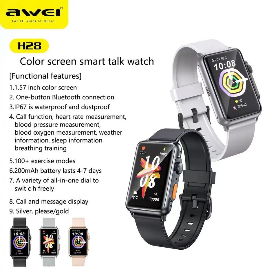 Awei Smart Watch Blood Pressure Blood Oxygen Heart Rate IP67 Waterproof