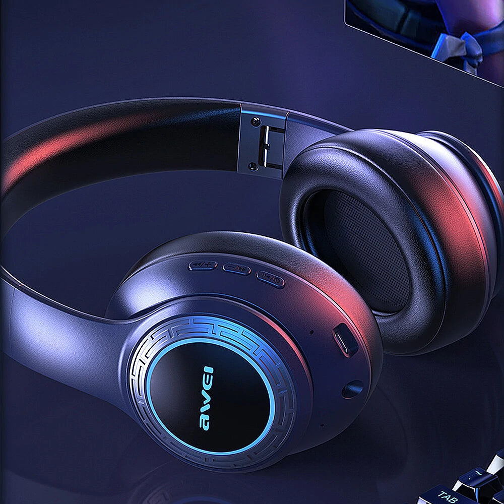 AWEI Bluetooth 5.3 Headphone HiFi Stereo Bass 4 RGB Light Gaming Headset - Black