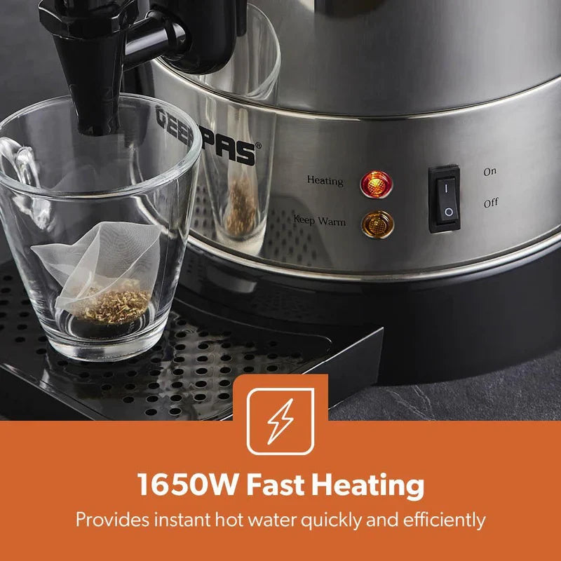 Geepas 1650W 10L Stainless Steel Water Boiler, 30-110°C Temp Control, Black/Silver GK6155