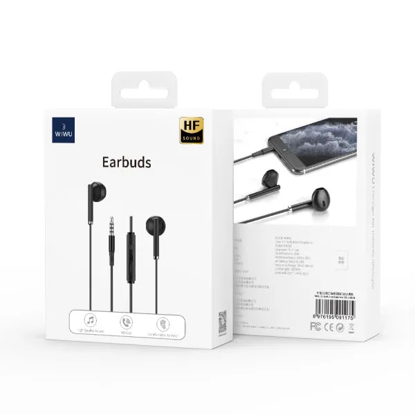 WiWU 3.5mm Audio Jack EB312 Stereo Earbuds Widely compatible 3.5mm Earphone with Microphone - Black