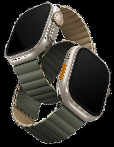 UNIQ Revix Reversible Magnetic Apple Watch Strap 49/45/44/42mm - (Moss Green/ Tan)