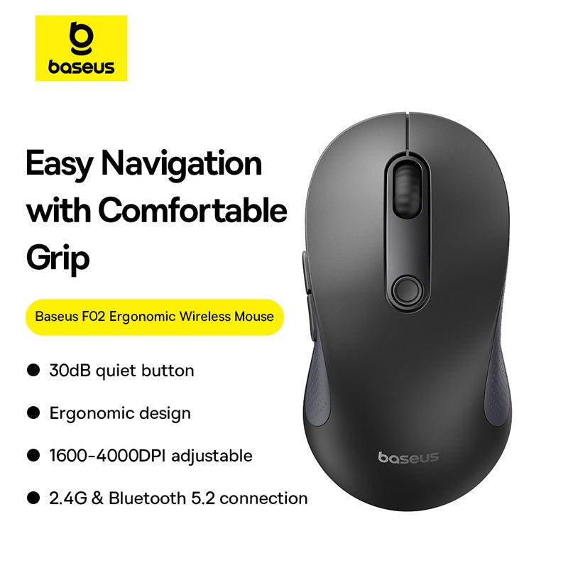 Baseus F02 Ergonomic Bluetooth + 2.4G Wireless Mouse Baseus F02 Ergonomic Bluetooth + 2.4G Wireless Mouse