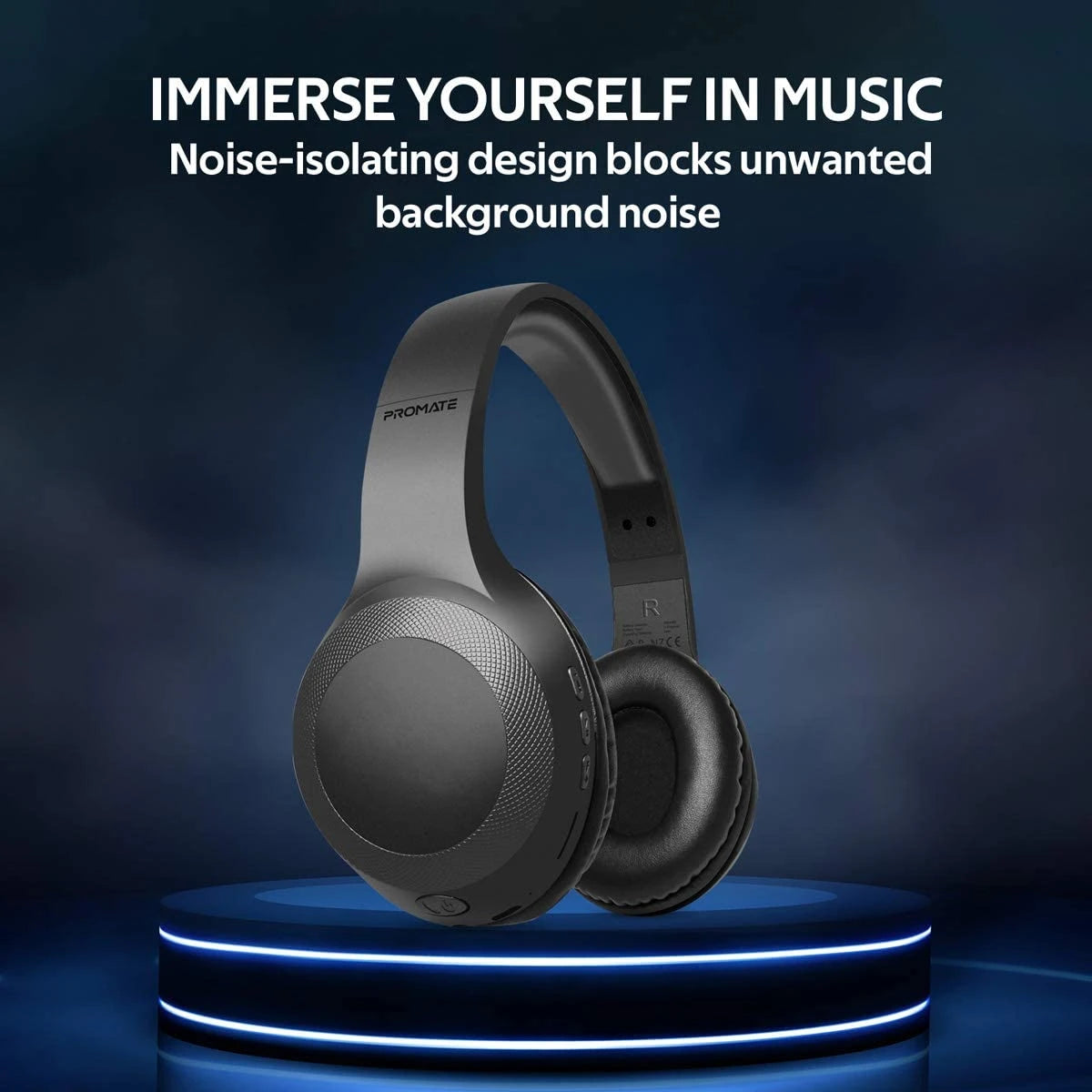 Promate LaBoca Headphone, Over-Ear Deep Bass Wireless Headphone with Long Paytime, Hi-Fi Sound - BLACK