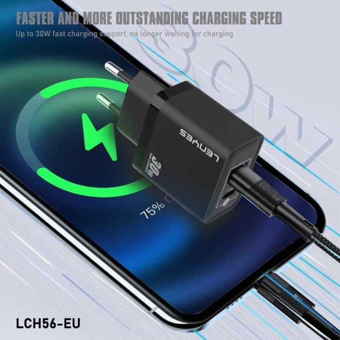 Lenyes LCH56 GaN 30W Charger - Fast Charging USB + Type-C