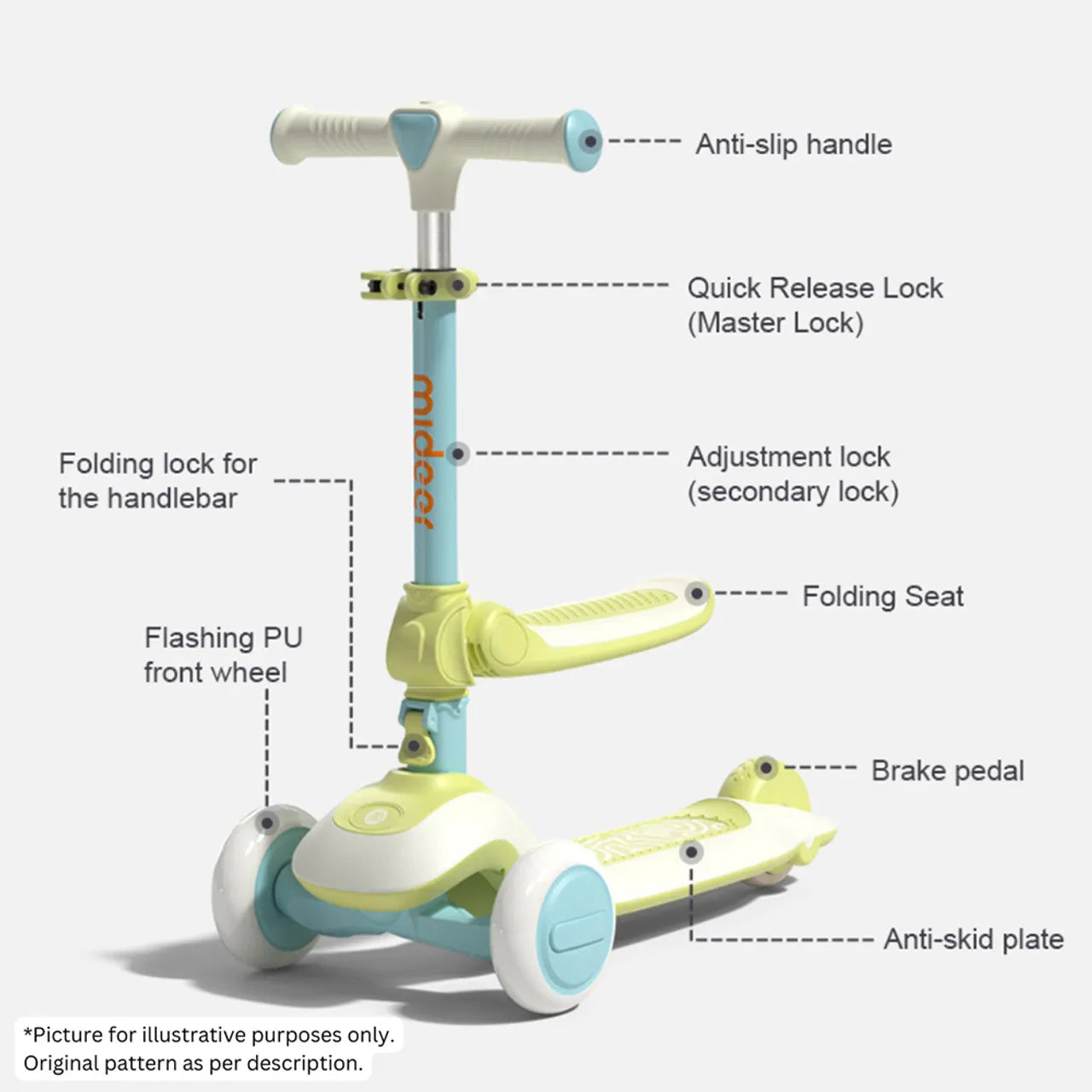 Mideer Kid Scooter Versatile Ride-On for Fun & Safety - Green