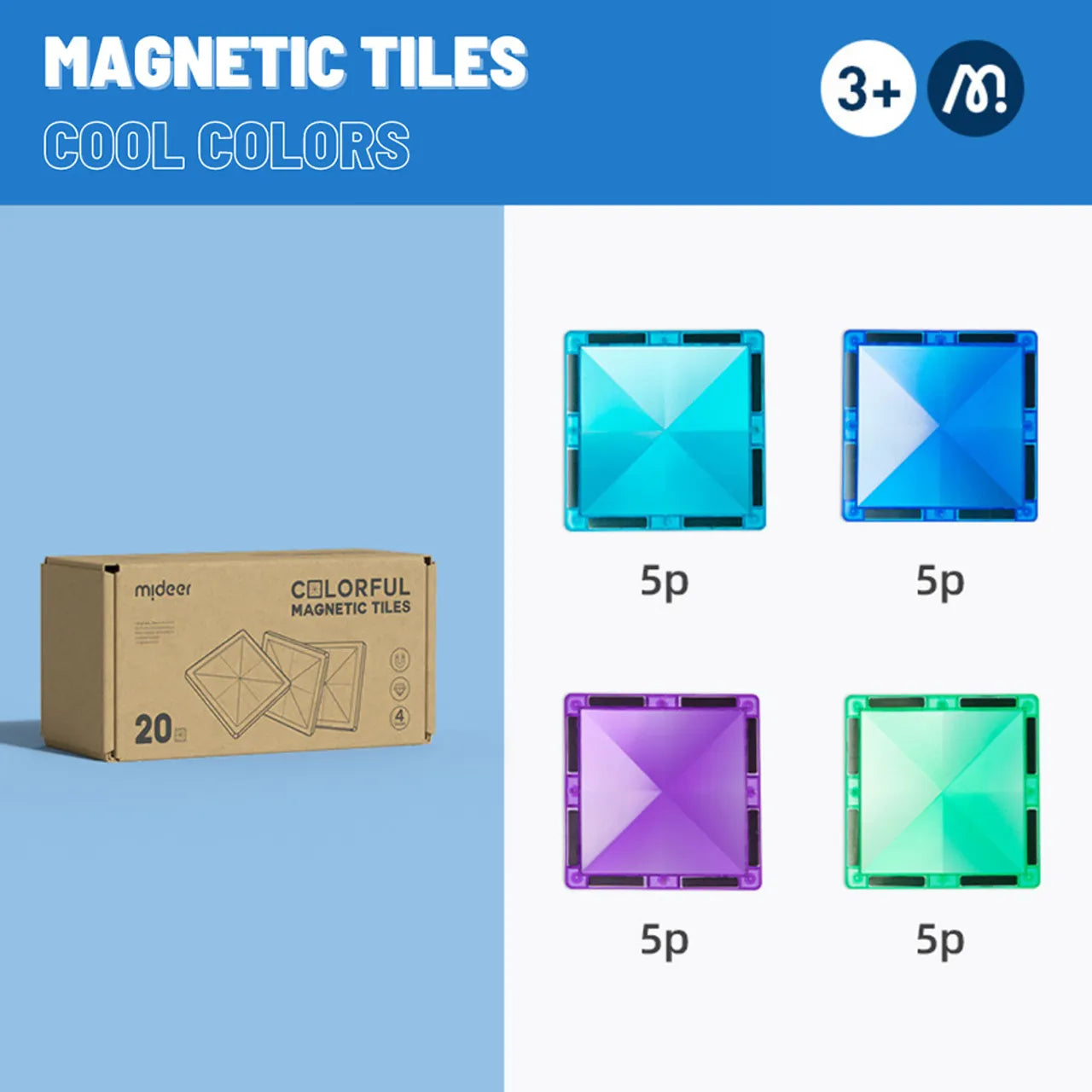 Mideer Colorful Magnetic Tiles 20pcs - Cold Mideer Colorful Magnetic Tiles 20pcs - Cold