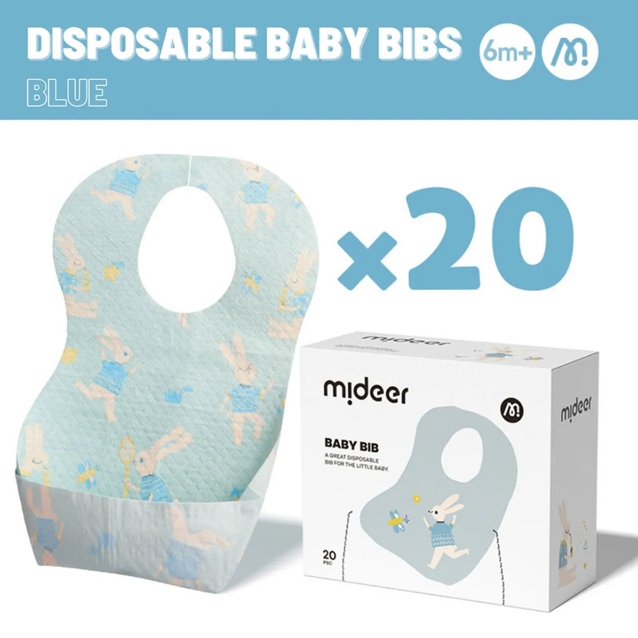 Mideer Disposable Baby Bib – Blue Bunny 20pcs Mideer Disposable Baby Bib – Blue Bunny 20pcs