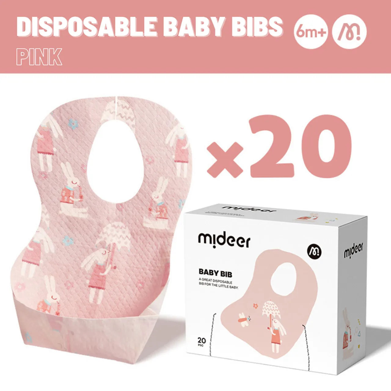 Mideer Disposable Baby Bib – Pink Bunny 20pcs Mideer Disposable Baby Bib – Pink Bunny 20pcs