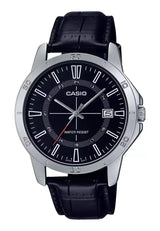 Casio MTP-V004L-1c Men's Stainless Steel Leather Band Black Dial Date Watch