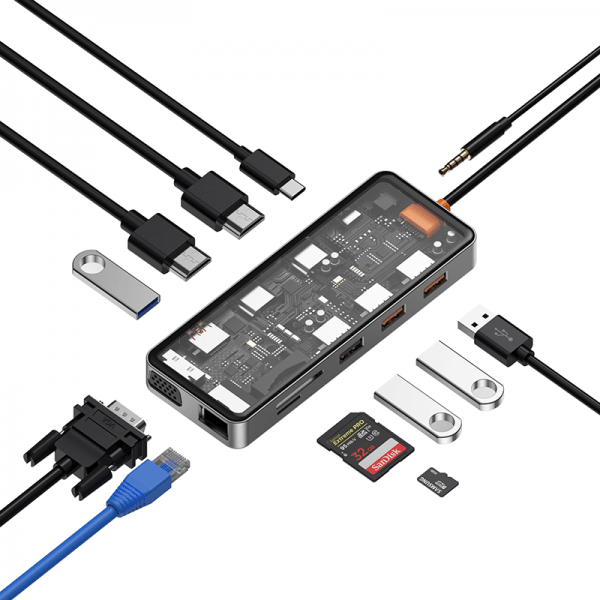 موزع USB-C شفاف 12 في 1 من WIWU CB012 - رمادي فضائي موزع USB-C شفاف 12 في 1 من WIWU CB012 - رمادي فضائي