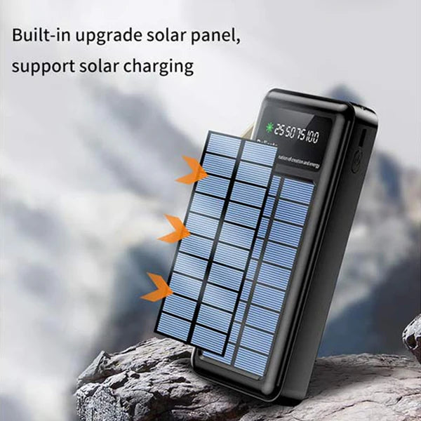 Solar Power Bank 10000mAh with LED Light and Built-in Cables