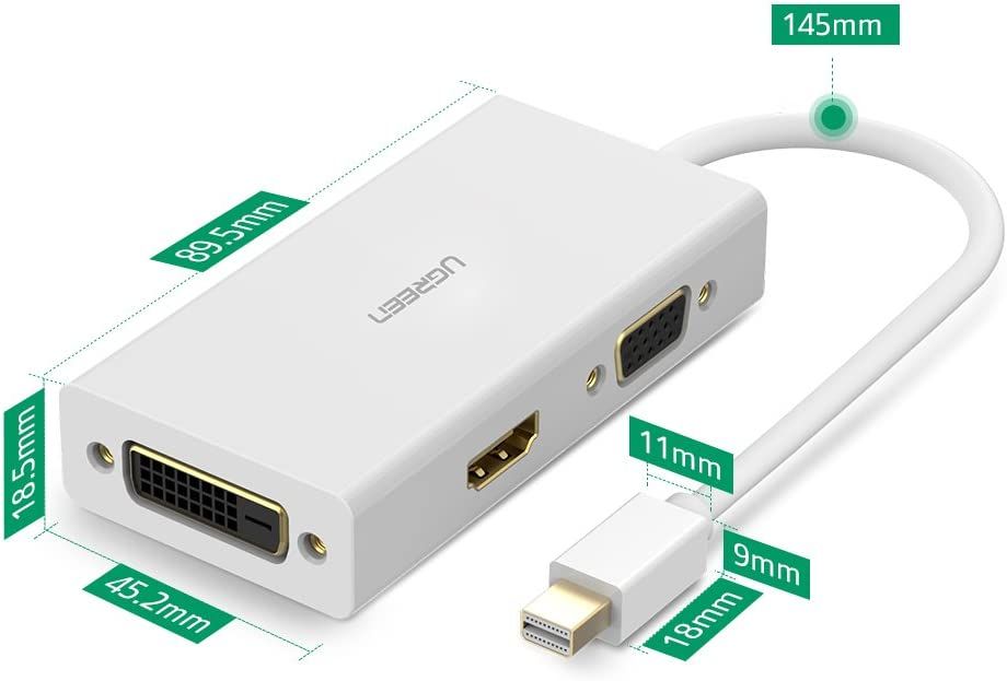 UGREEN Mini DP to HDMI/VGA/DVI Converter (White)