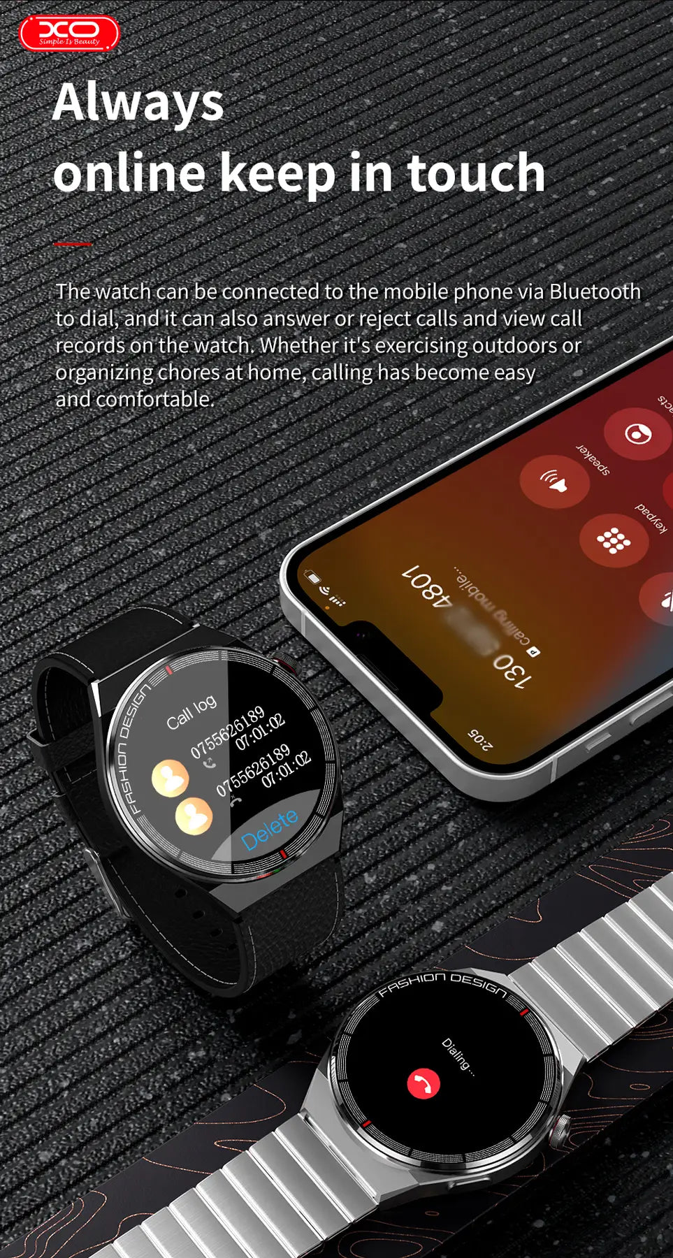 XO J1 Porsche Wireless Charging Smart Sport Call Watch