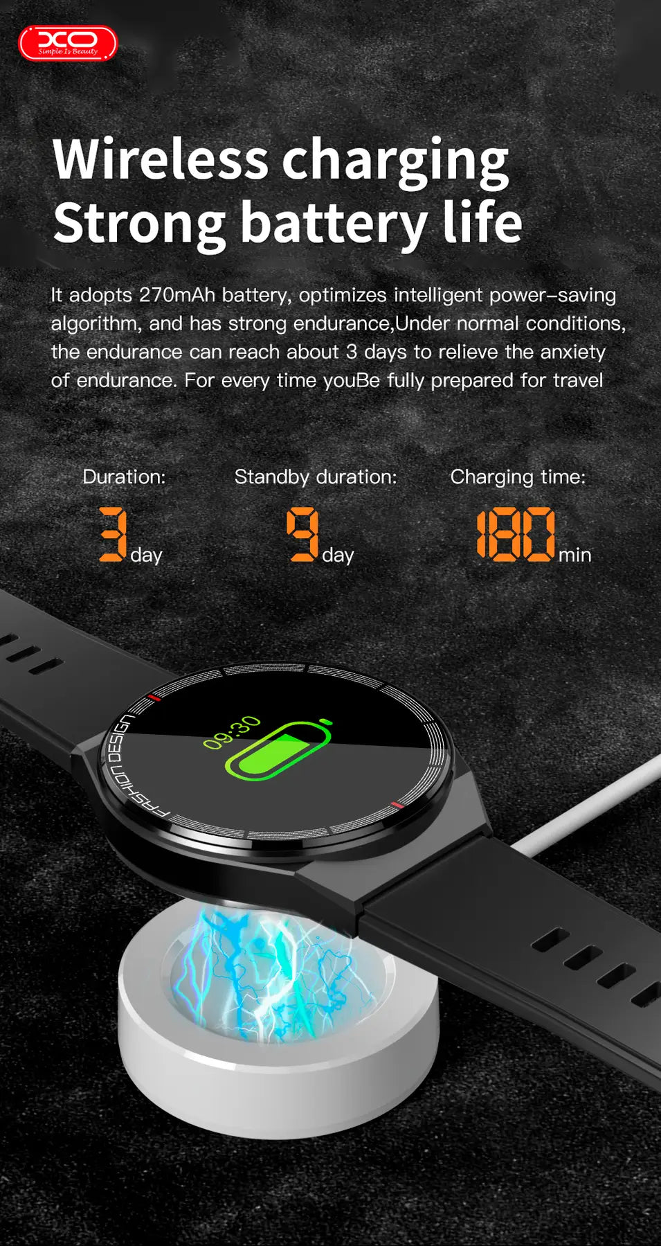 XO J1 Porsche Wireless Charging Smart Sport Call Watch