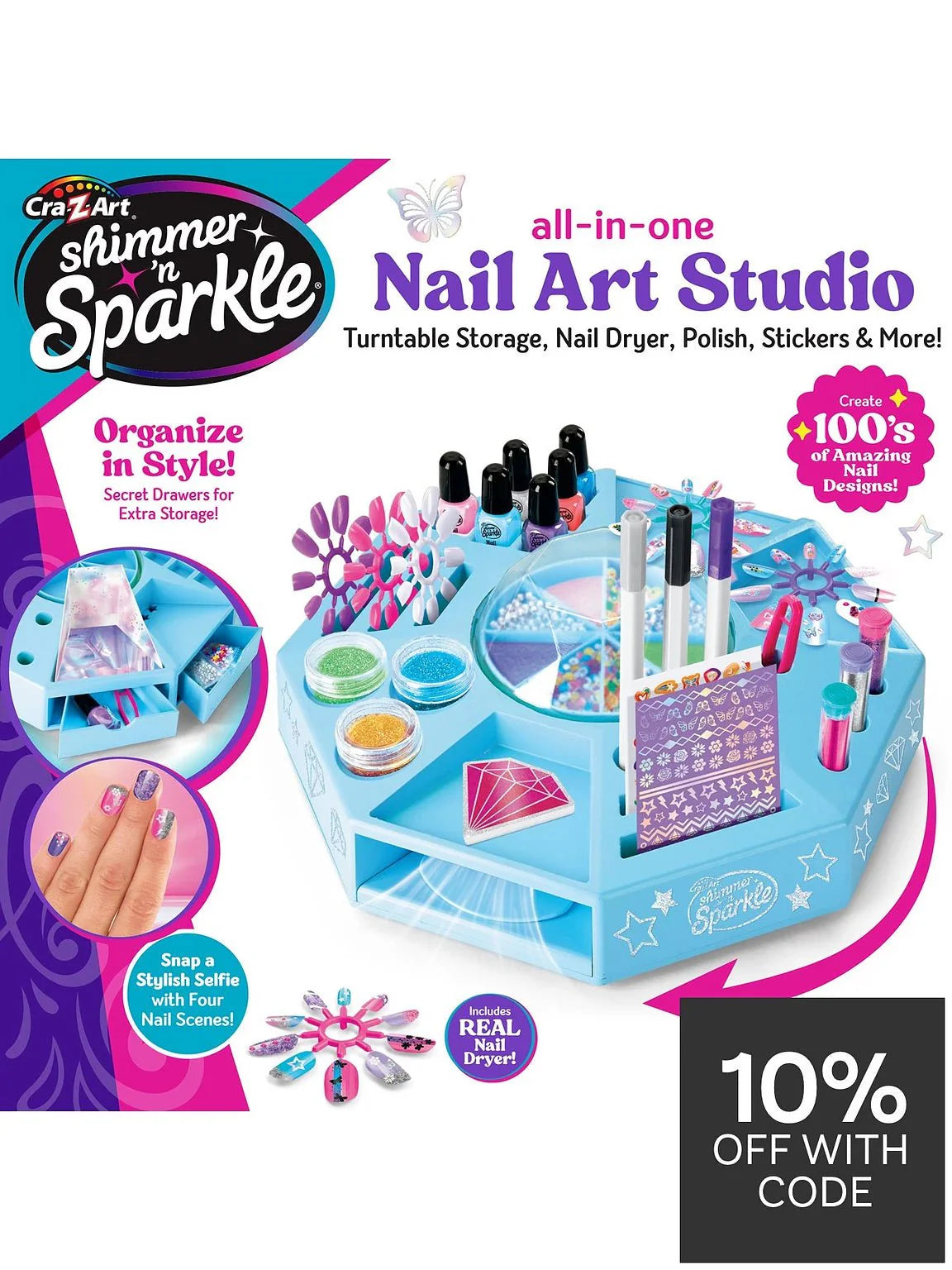 Shimmer N Sparkle – ستوديو فن الأظافر مع قاعدة دوارة للأطفال