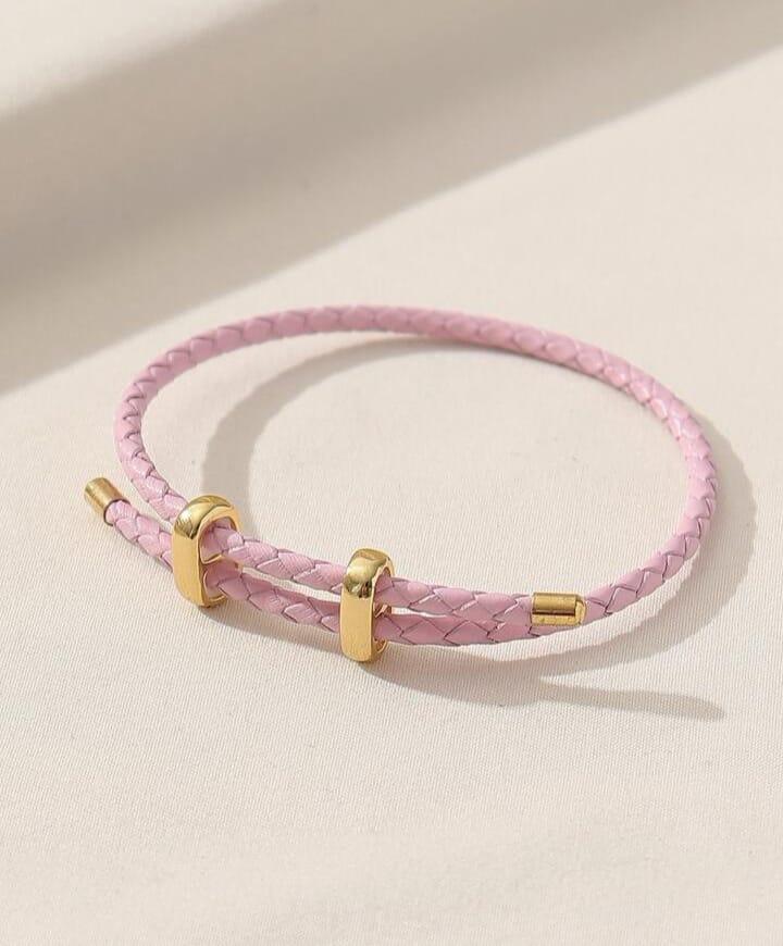 PU Rope Bracelet Solid color alloy belt school style adjustable bracelet for women jewelry making