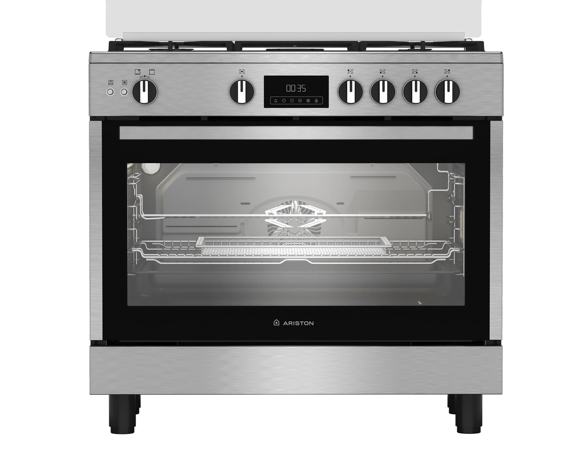 Ariston ARR9 GGF 33229 XNA 90 cm freestanding gas cooker 5 burners stainless steel dual fans Cast Iron Pan with AirFryer system