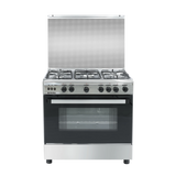 Nara NAXG/8005-BG Gas Cooker 80 cm Double glass black door Glossy stainless steel Wide Enameled Iron Grids
