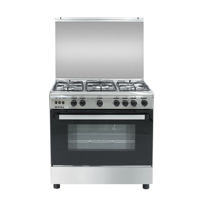Nara NAXG/8005-BG Gas Cooker 80 cm Double glass black door Glossy stainless steel Wide Enameled Iron Grids